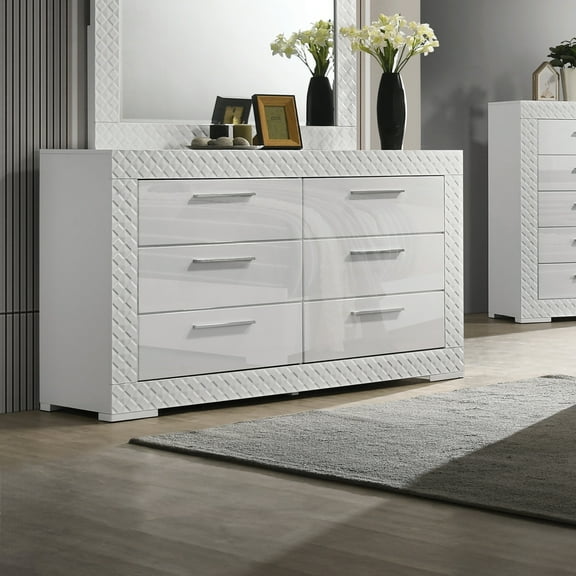 Furniture of America Tranze Adult Glam 6-Drawer Dresser, White