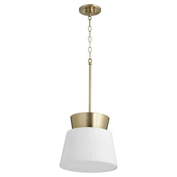 8006-0880 Quorum Lighting Trapezoids - 1 Light Pendant in Soft Contemporary style - 12 inches wide by 11.5 inches high-Studio White/Aged Brass Finish