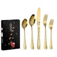thumbnail image 1 of Juego De Cubiertos De Navidad Juego De Cubiertos De Carne De Acero Inoxidable Tenedores Cucharas Juego De Vajilla Familiar Juego De Cubiertos Para Fiesta De Navidad Regalo Exquisito 5 Unids Yuarrent HA046259-01, 1 of 6