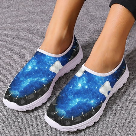 

Blue Star Cartoon Teeth Design Lightweight Breathable Mesh Shoes Soft Comfortable Apartment Shoes Walking Shoes