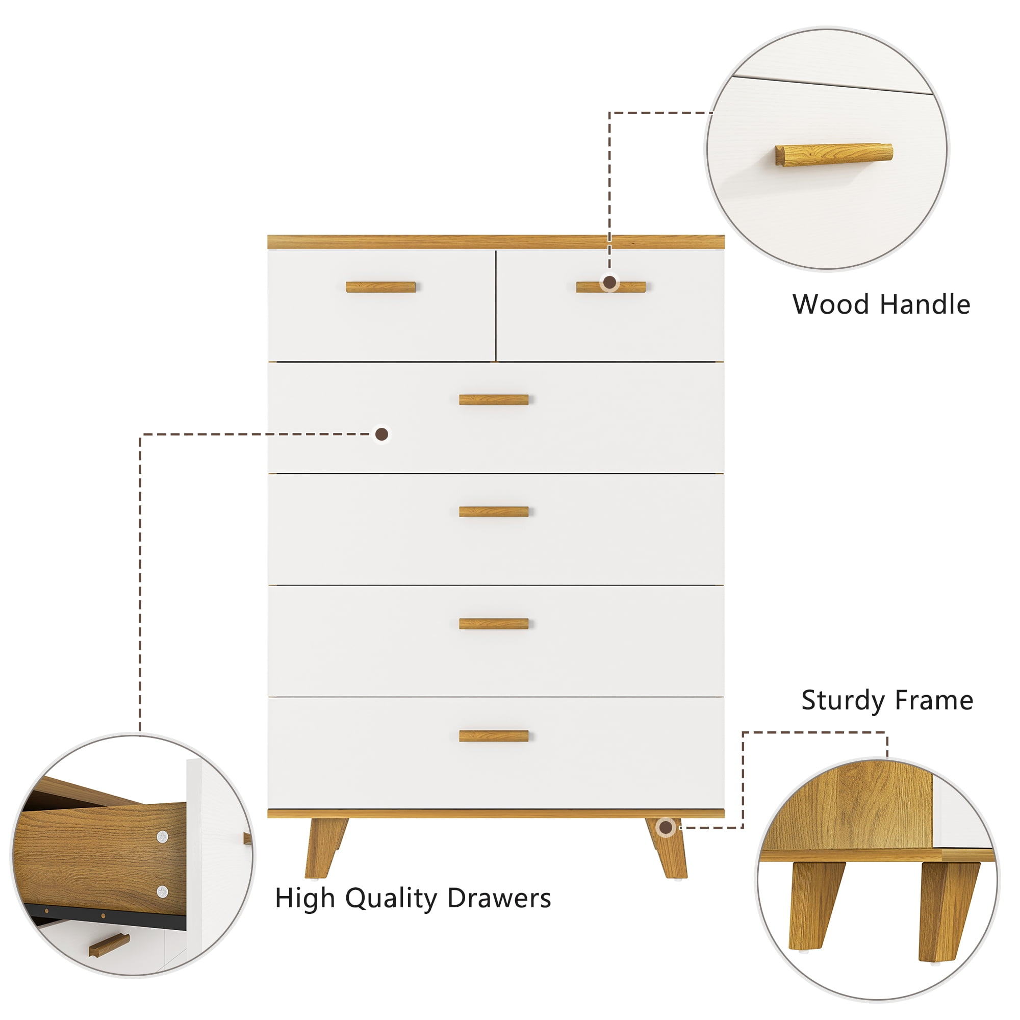 Finihen 6 Drawers Chest of Dressers, Wood Storage Cabinet with Handle Table Leg for Bedroom, Living Room and Hallway, Beige Finihen 6 Drawers Chest of Dressers, Wood Storage Cabinet with Handle Table Leg for Bedroom, Living Room and Hallway, Beige