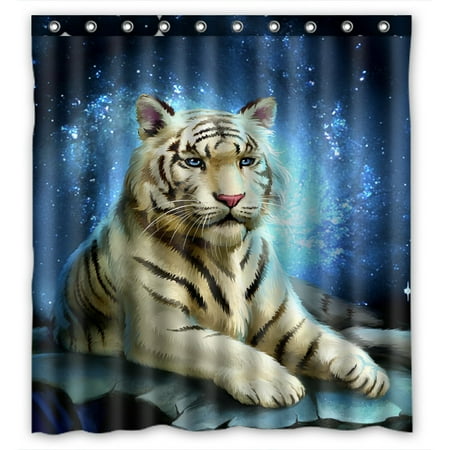 Clemson Tigers Shower Curtain - PHFZK White Tiger King Blue Galaxy Polyester Fabric Bathroom Shower Curtain 66x72 inches
