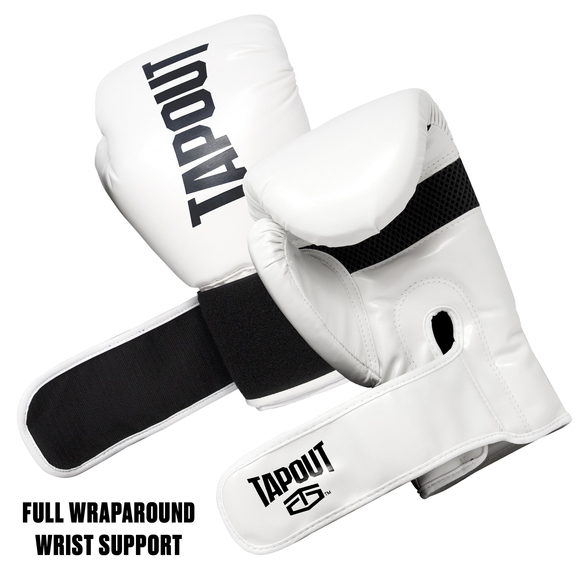 TAPOUT Boxing Gloves for Men & Women – 10oz Training Gloves with Breathable Mesh Palm for Muay Thai, Kickboxing, MMA, Sparring & Fitness Workouts (White, 10oz)