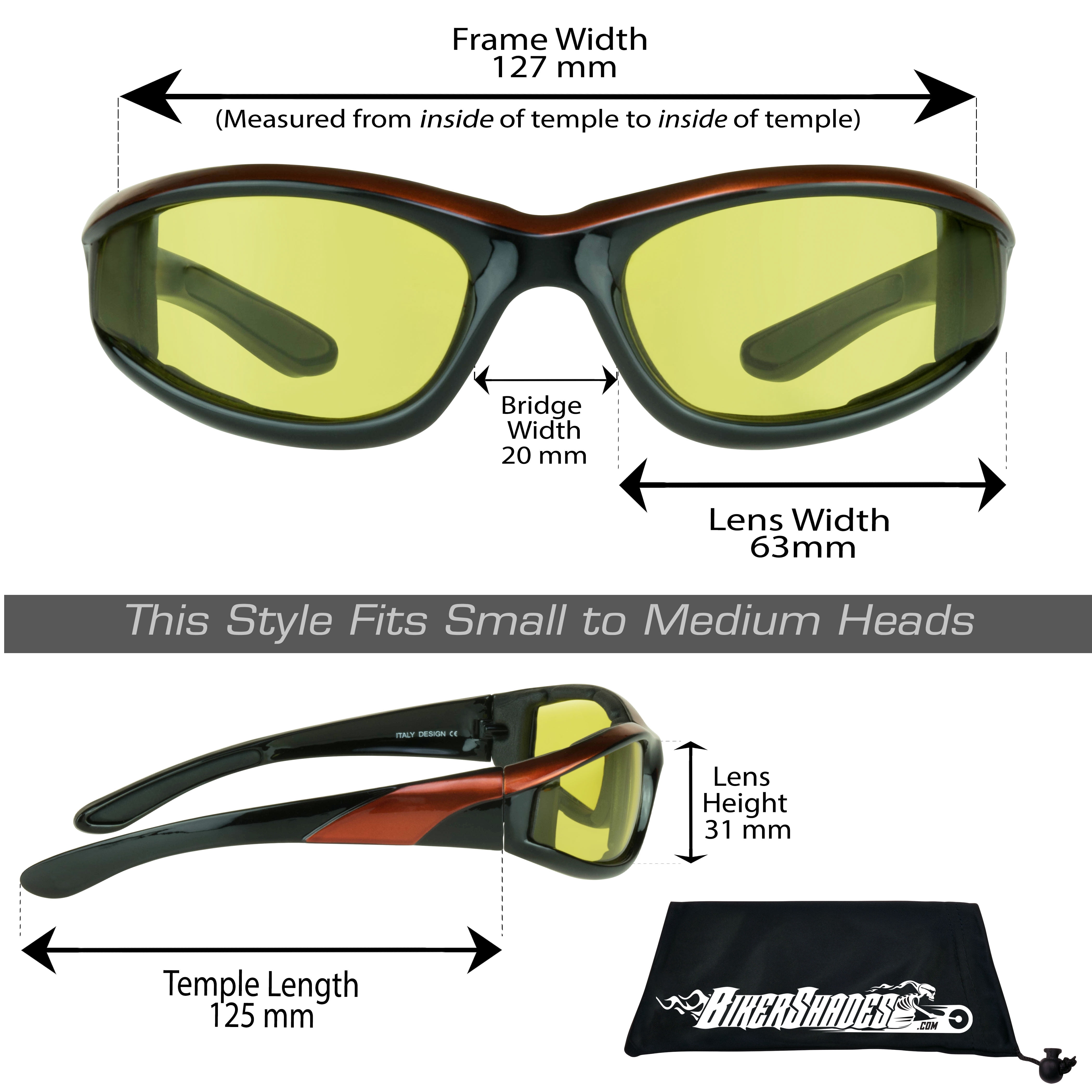 Bikershades Motorcycle Transitional Sunglass Day Night Riding Photochromic Orange Yellow