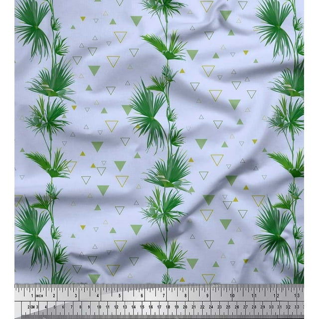 Soimoi Silk Fabric Triangle & Leaves Printed Fabric 1 Yard 42 Inch Wide