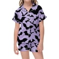 thumbnail image 4 of Halloween Pajamas Kids Size 10-11 Years Casual Sleepwear Pumpkin Bat Short Sleeve Top with Shorts Soft Girls Pajama Set Purple, 4 of 4