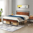 thumbnail image 1 of Yaheetech Metal Platform Bed with Wooden Headboard and Footboard, Full, Mahogany, 1 of 9