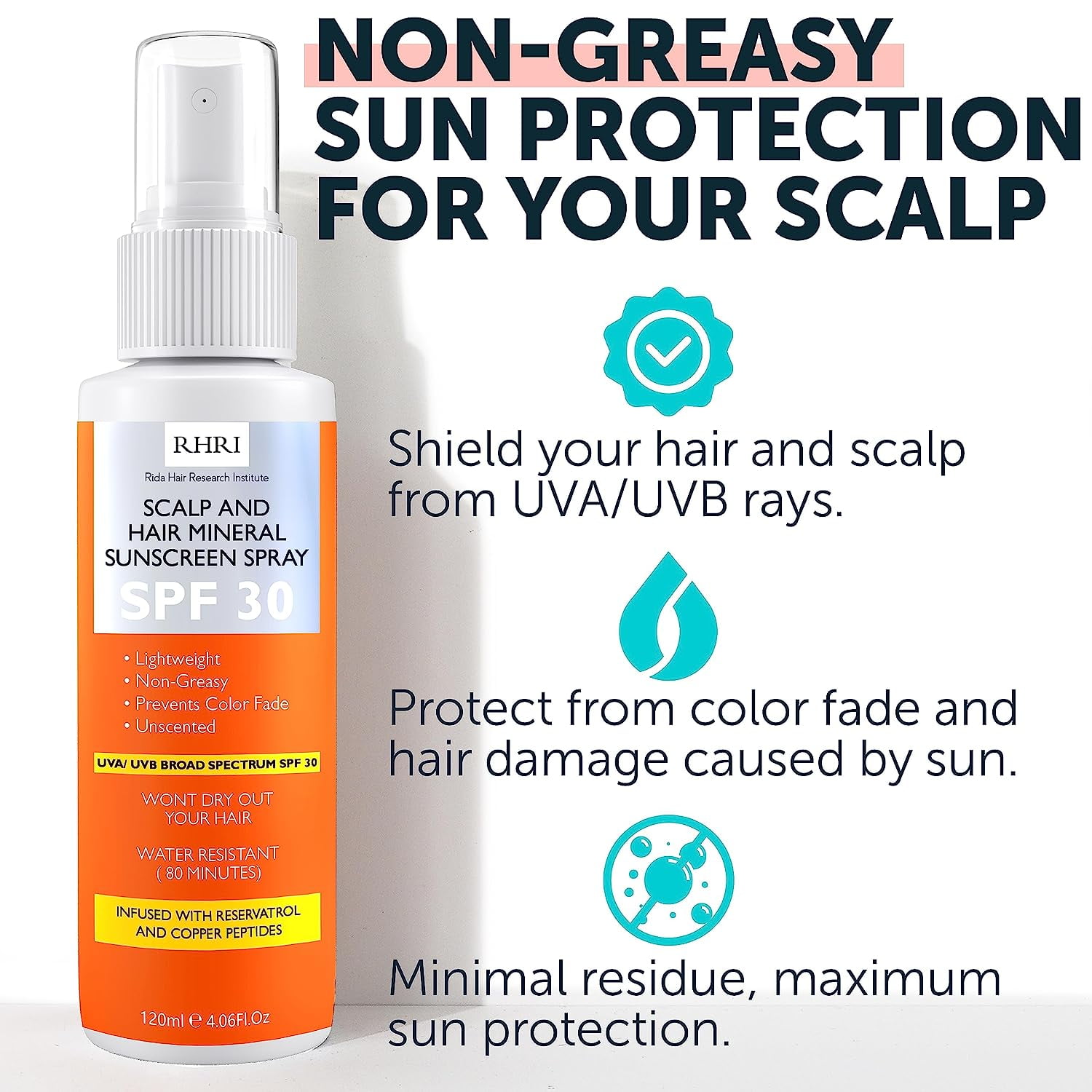 Premium SPF 30 Hair Sunscreen Spray | Sunscreen for Hair and Scalp | Protect from Harmful UV Rays, Color Fade, and Dryness | Non-Greasy Formula