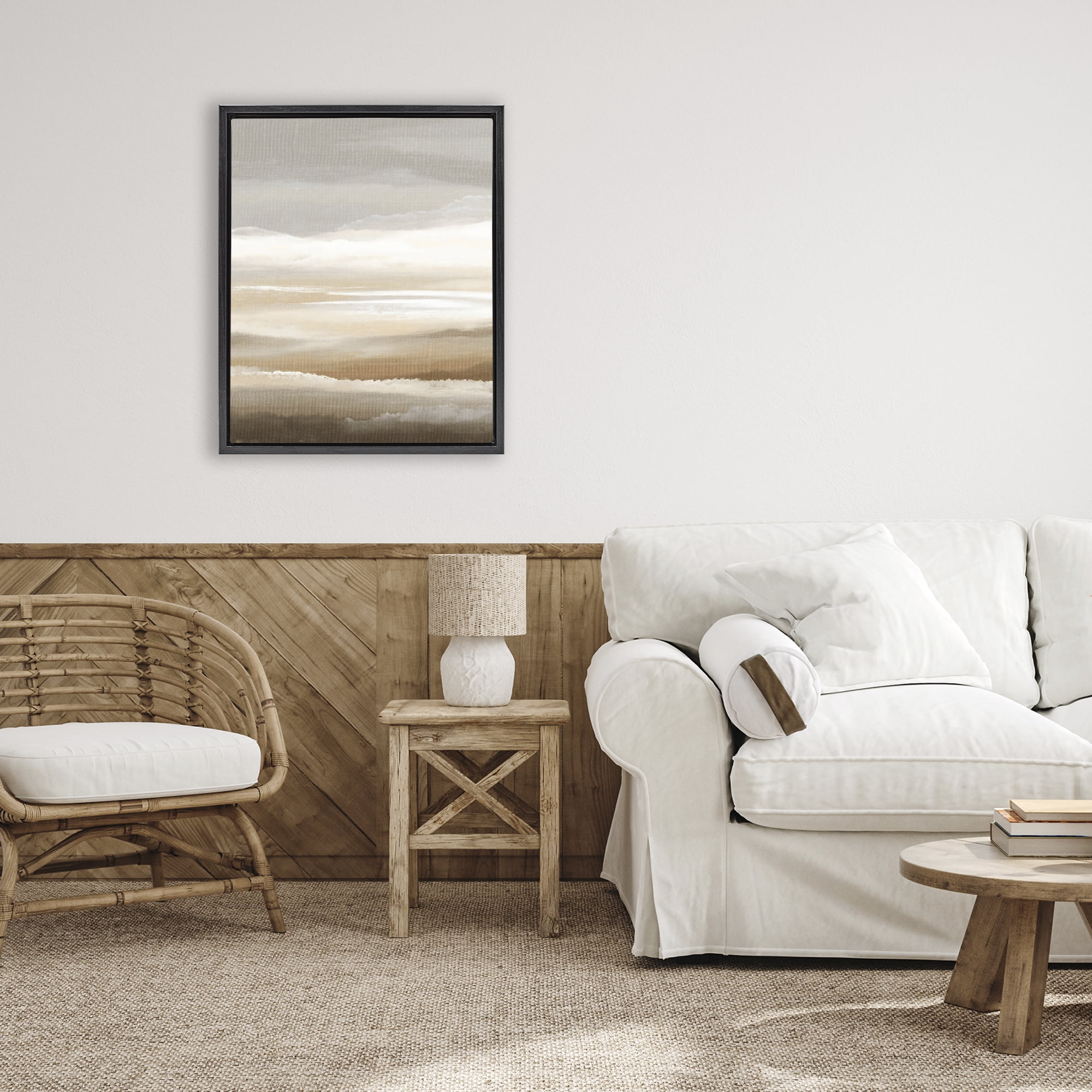 Stupell Industries The Horizon Serene Cloud Layers Black Framed Floater Canvas Wall Art, design by Ink Drop Loft