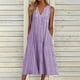 thumbnail image 1 of ICHUANYI ClearanceWomen's Fashion Casual Sleeveless V-Neck Button Striped Print Pocket Maxi Dress(Purple, XL) ICHUANYI WER20232080503468, 1 of 8