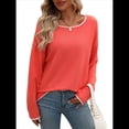 thumbnail image 3 of Suéteres de Otoño 2025 para Mujer, Informales, de Cuello Redondo, con Contraste, de Larga, de Punto, Tops Tipo Jersey Rojo M, 3 of 10