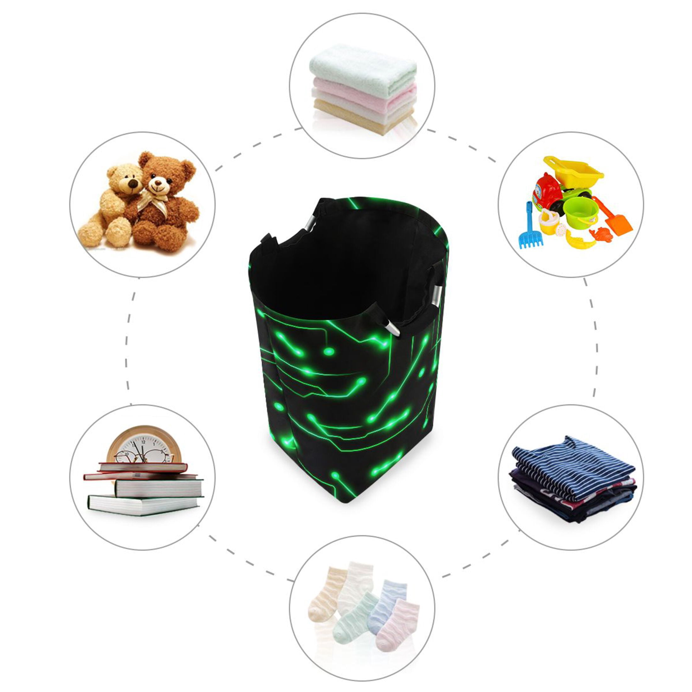 Neon Circuit Design Foldable Laundry Hamper 12.6x11x22.7in with Handles for Bathroom Bedroom Storage