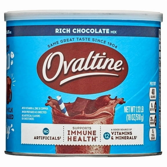 Ovaltine Rich Chocolate Drink Mix Powdered Drink Mix for Hot and Cold Milk, 18 oz