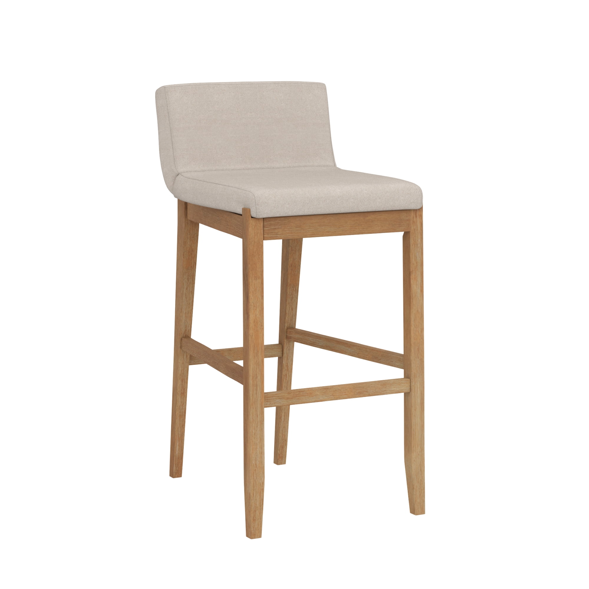 Nathan James Gracie Modern Bar Stool with Back, Cushioned Bar Height Stool with Natural Flax Upholstery and Brushed Wooden Legs, Natural Flax/Brown