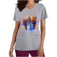 thumbnail image 2 of BiZtdJrK Mardi Gras Scrub Tops for Women Nursing Uniforms Casual V Neck Short Sleeve Tees Blouse Funny Printed Holiday Working Scrubs with Pockets Gray L Today's Sales, 2 of 6