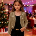 thumbnail image 2 of AINIYS Children's Sequin Long Sleeve Casual Jacket Soft Comfortable Cardigan for Dance Parties Family Vacations Spring Summer Winter Stylish Top for Girls Coffee 4 Years, 2 of 9