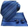 thumbnail image 4 of Men's Neckties Set,Handkerchief Cufflink Business Formal Navy blue Striped Ties for Men, 4 of 6