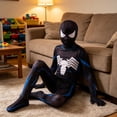 thumbnail image 5 of Black Symbiote Suit Bodysuit Costume with Blue Highlights for Halloween Comic Con Cosplay Outfit 130, 5 of 5