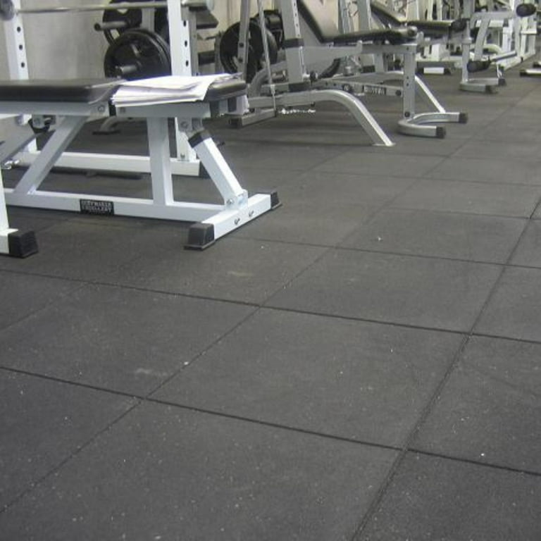 GroundSmart Rubber Gym Tiles 50 Tiles Black Gym Floor Mats Exercise Mats 200 sq. ft