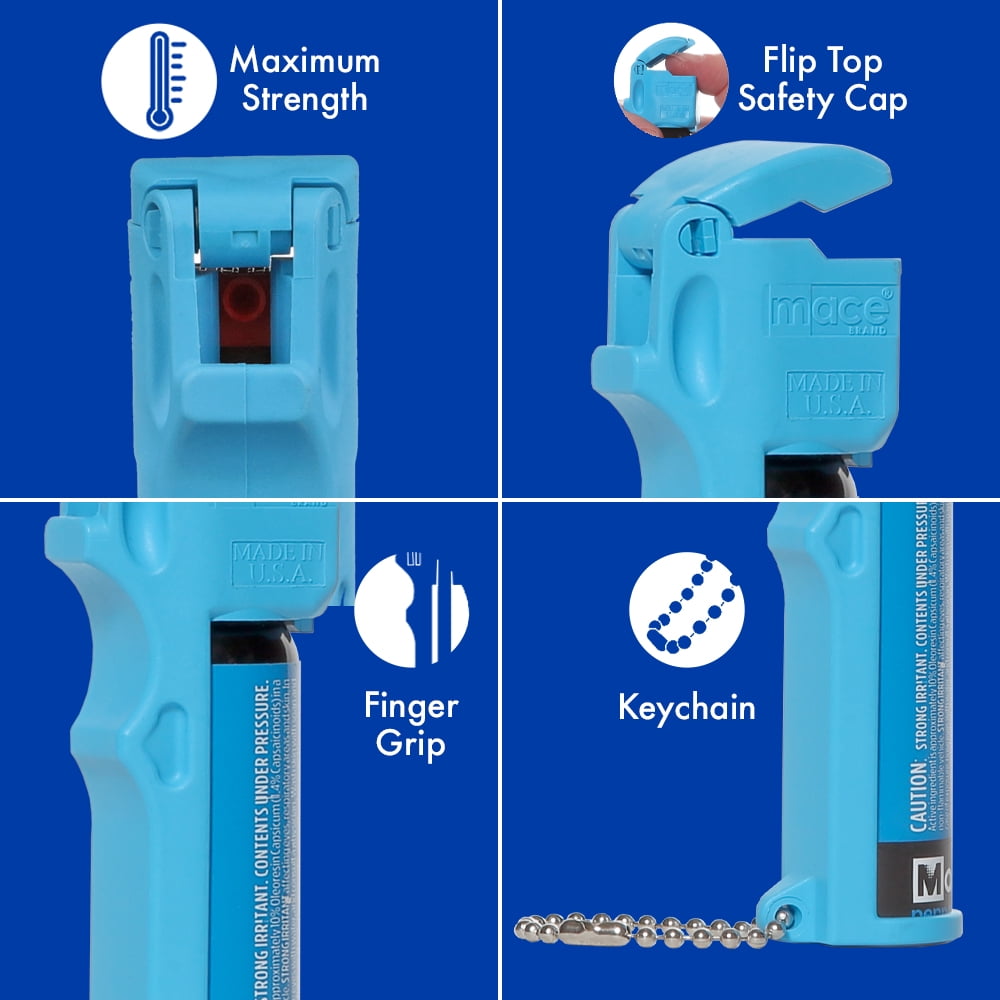 Mace Brand PepperGard Pepper Spray, Max Strength OC Pepper Formula with UV Detection Dye & Key Chain, Blue (1-Pk)