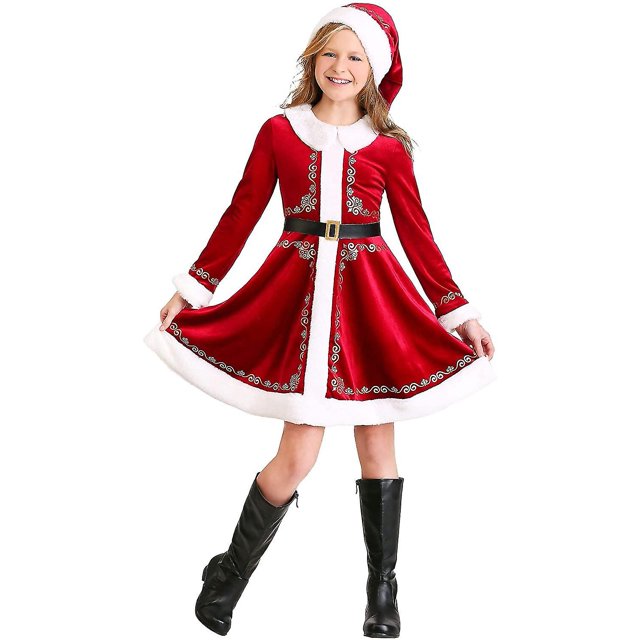 Vestido de Papá Noel para niñas, disfraz de señora Claus, disfraz de Navidad para niños, traje de Cosplay con sombrero