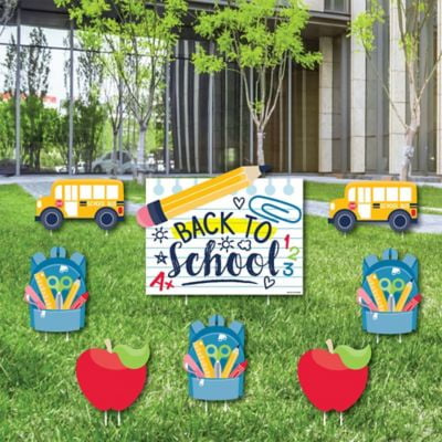 Back to School - Yard Sign and Outdoor Lawn Decorations - First Day of School Classroom Yard Signs - Set of