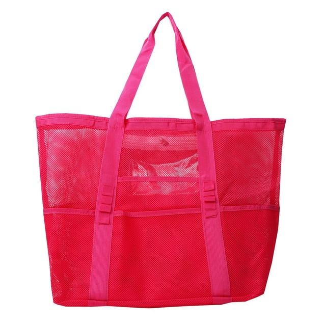 Bolso de playa de malla grande, 43 x 20 x 39 cm, nailon resistente a la arena, múltiples bolsillos, para guardar toallas y chanclas, bolso de viaje
