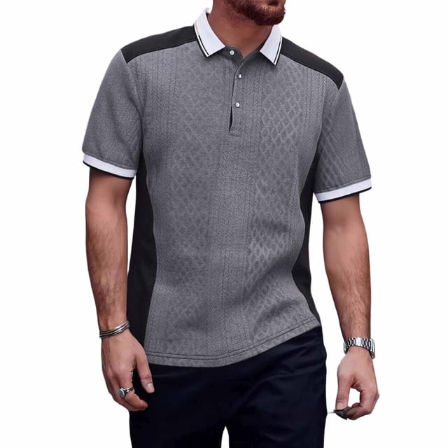 Camisas de Manga Corta de los Hombres Casual Color Sólido Lapel Top, Blusa de Verano de Nylon para el Uso Diario