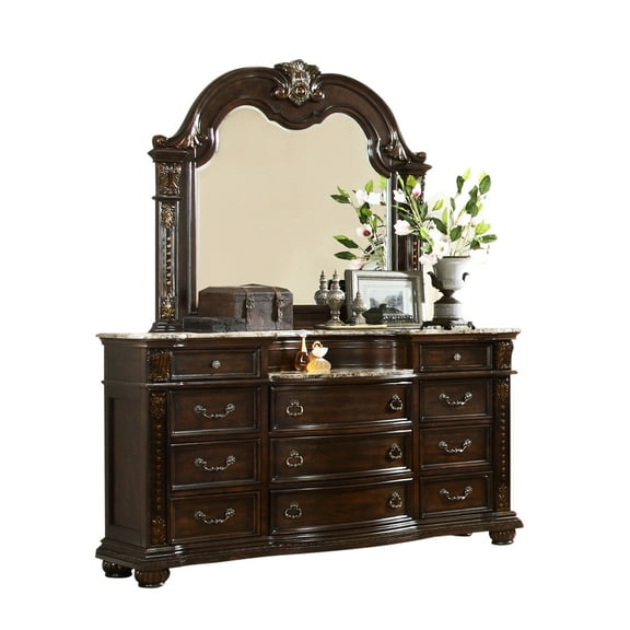 Dark Walnut Bedroom Storage Dresser With 11 Spacious Drawers 11 In Antique Hardware For Allure