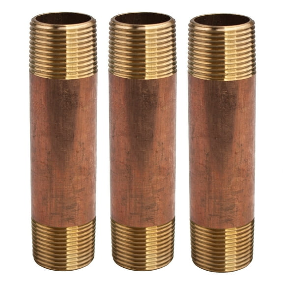 LTWFITTING Red Brass Pipe Fitting, Nipple, 3/4" NPT Male X 4" Length (Pack of 3)