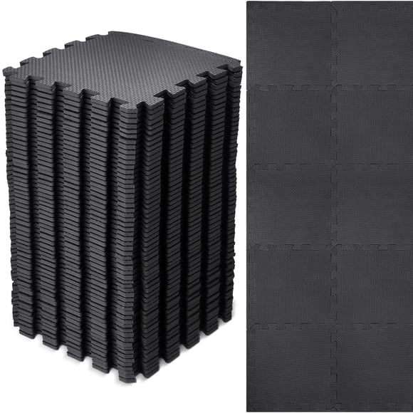 Nuanchu 60 PCS Kids Foam Puzzle Floor Mat Bulk - Solid Color Foam Play Mat with Borders Interlocking Multi Use Floor Rug for Children, 12 Inch(Black)