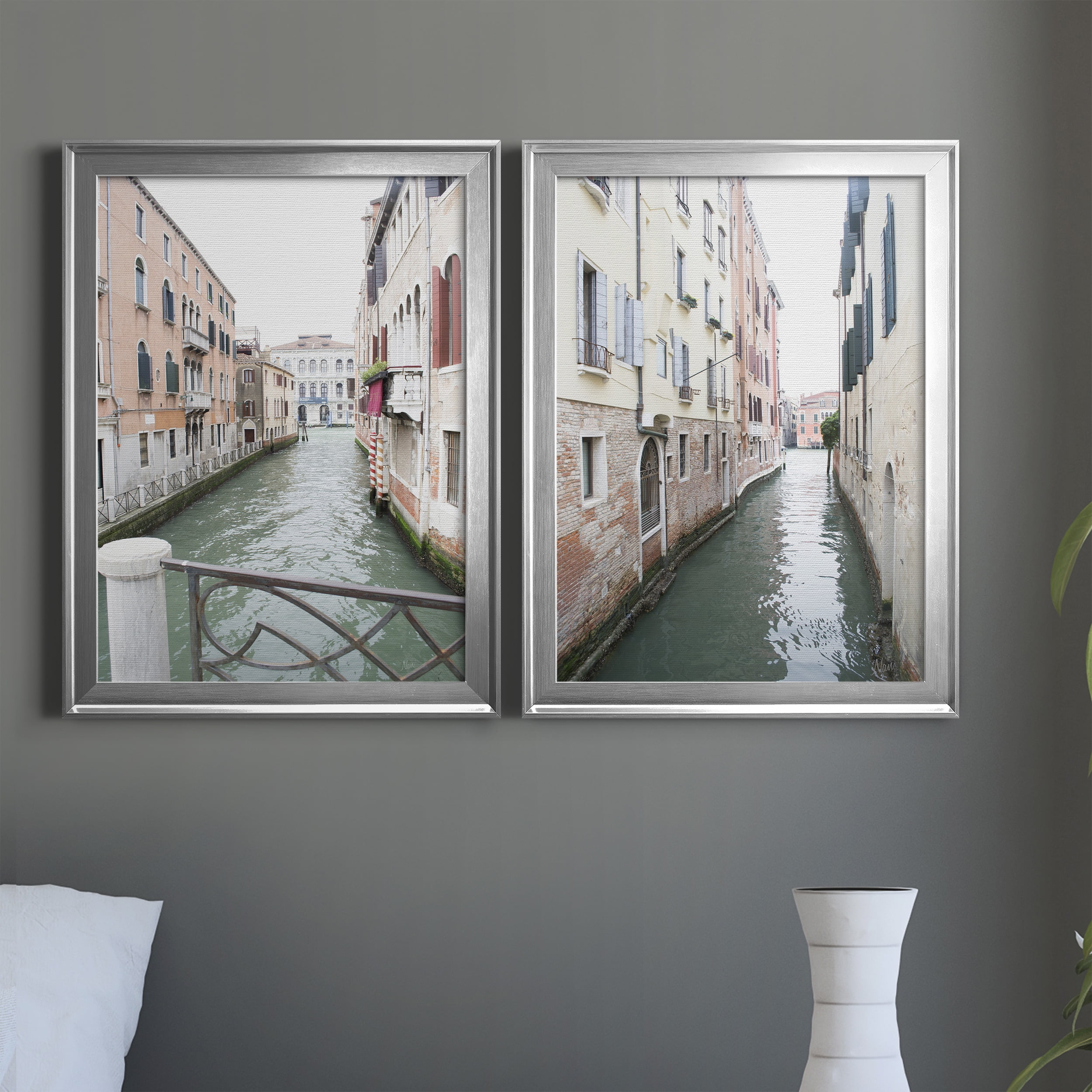 2 Piece Set Venice Canal I Premium Framed Canvas - Ready to Hang - 22.5 x 30.5 Each - Silver Frame
