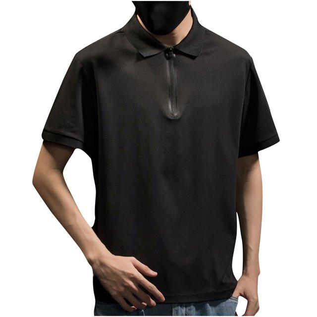 Camisetas Elvqul Hombre Negro Manga Corta Botones sin Estampado Casual con Solapa