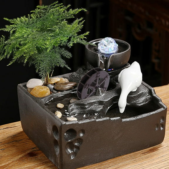 Pawsdot 2Pcs Small Fountain Plastic Fountain Water Wheel Garden Scene Decorative Ornaments Light Brown