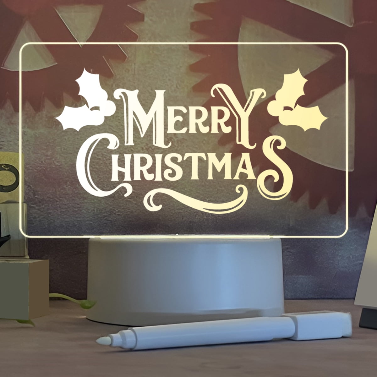 Acrylic Dry Erase Board, Reusable LED Light up Message Board with Stand