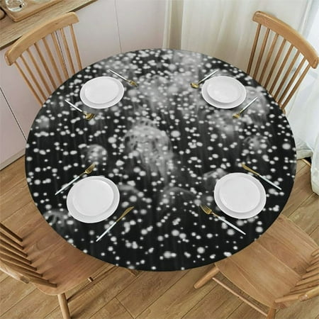 

Qlo0ole Shiny Silver Glitter Print Polyester Washable Wipeable Reusable Elastic Tablecloth 42-46