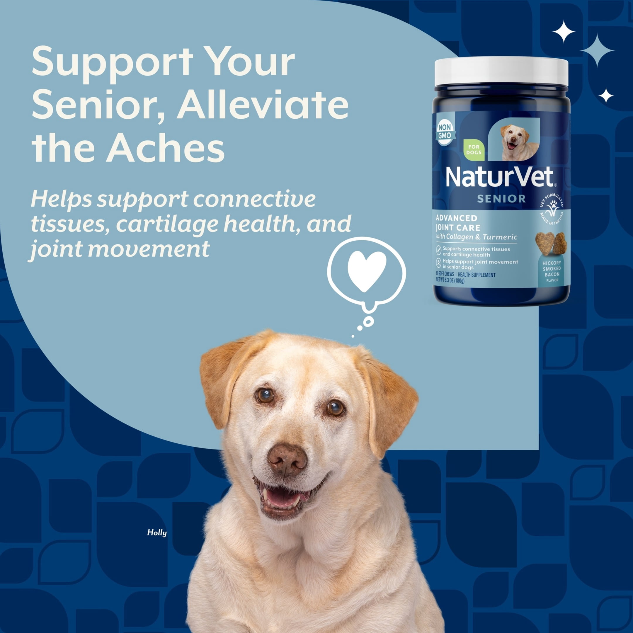 NaturVet Advanced Joint Care Senior Supplements, Bacon and Chicken Flavor, 60 Count