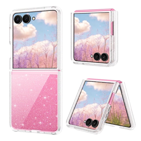 YINLAI for Samsung Galaxy Z Flip8 Case,Glitter Sparkle Full Body Cover Anti-Scratches Shockproof Hard Ultra-Thin Protective Phone Case for Samsung Galaxy Z Flip8, Clear Glitter