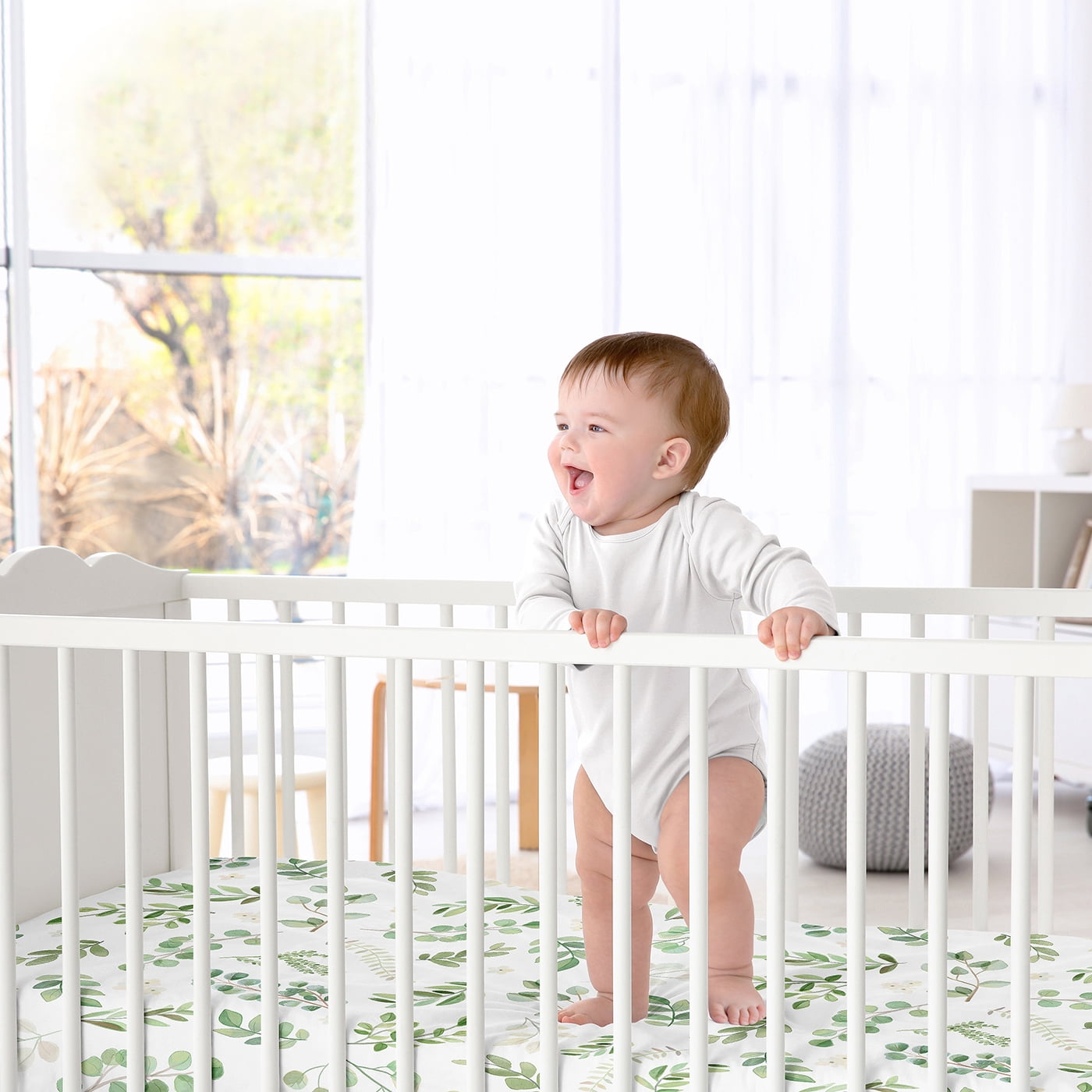 Sweet Jojo Designs Botanical Green and White Fitted Crib Sheets 2 Piece Set