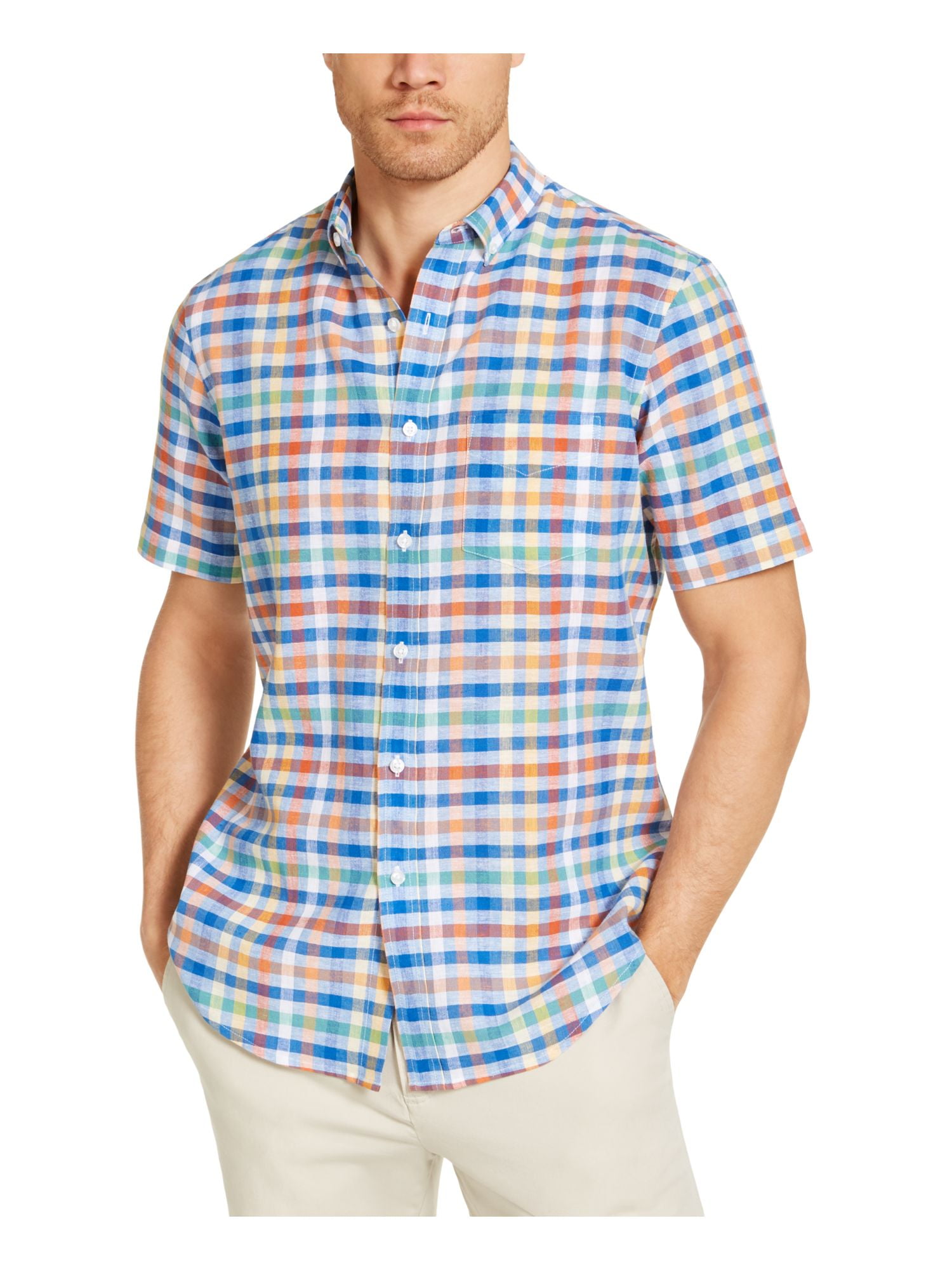 Club Room Men's Grant Classic Fit Check Button Down Poplin Shirt Red Size Medium