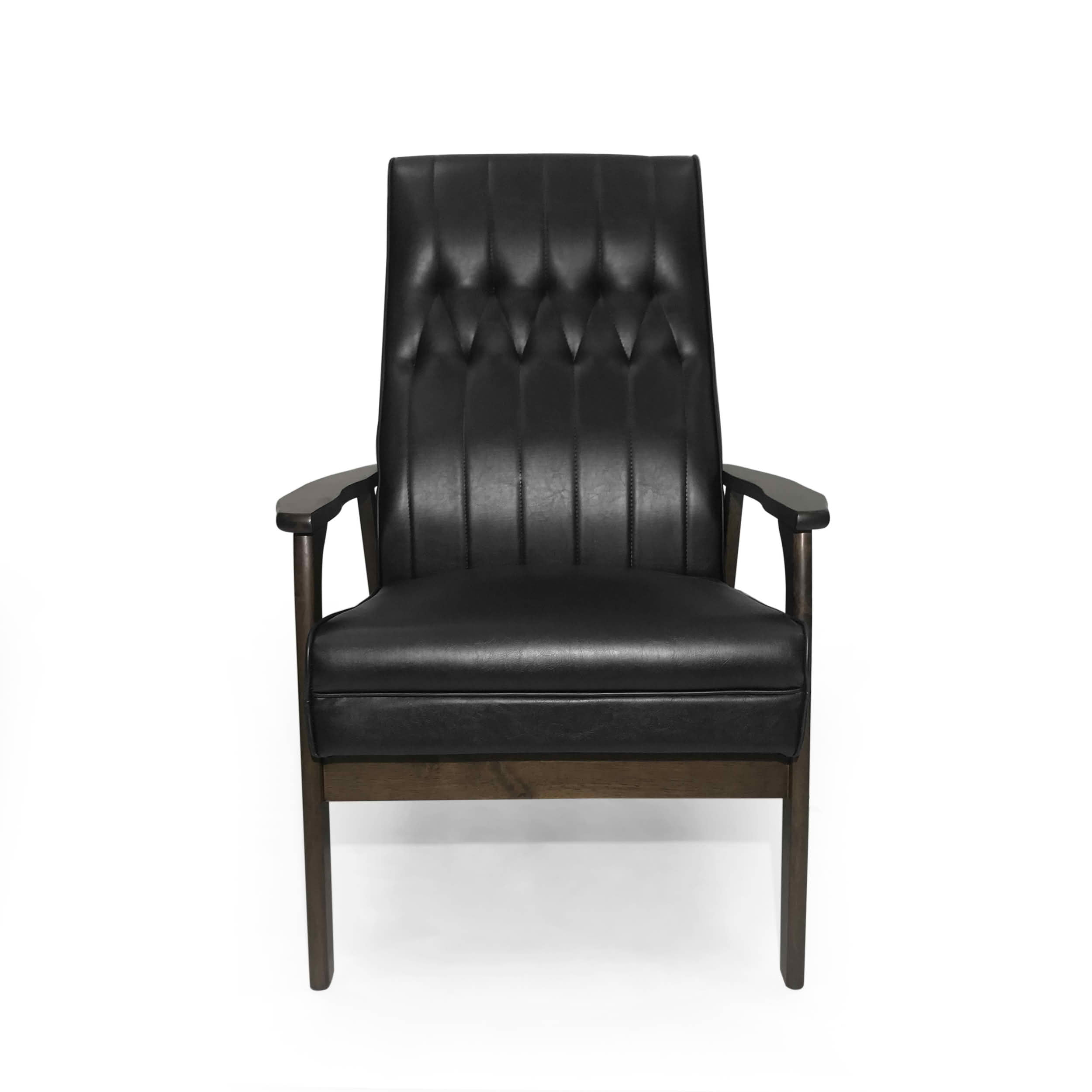 MAYEERTY Mid Century Modern Accent Chair, Matte Black Faux Leather Upholstered, for Living Room & Bedroom