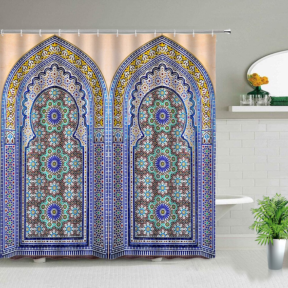 Waterproof Fabric Shower Curtain Arabic Arch Morocco Antique Doors