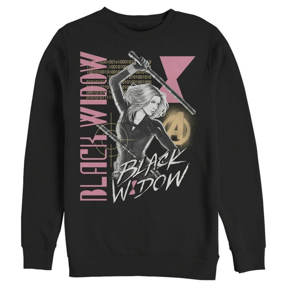 Men's Marvel Black Widow Binary Code Sweatshirt Black 2X Large