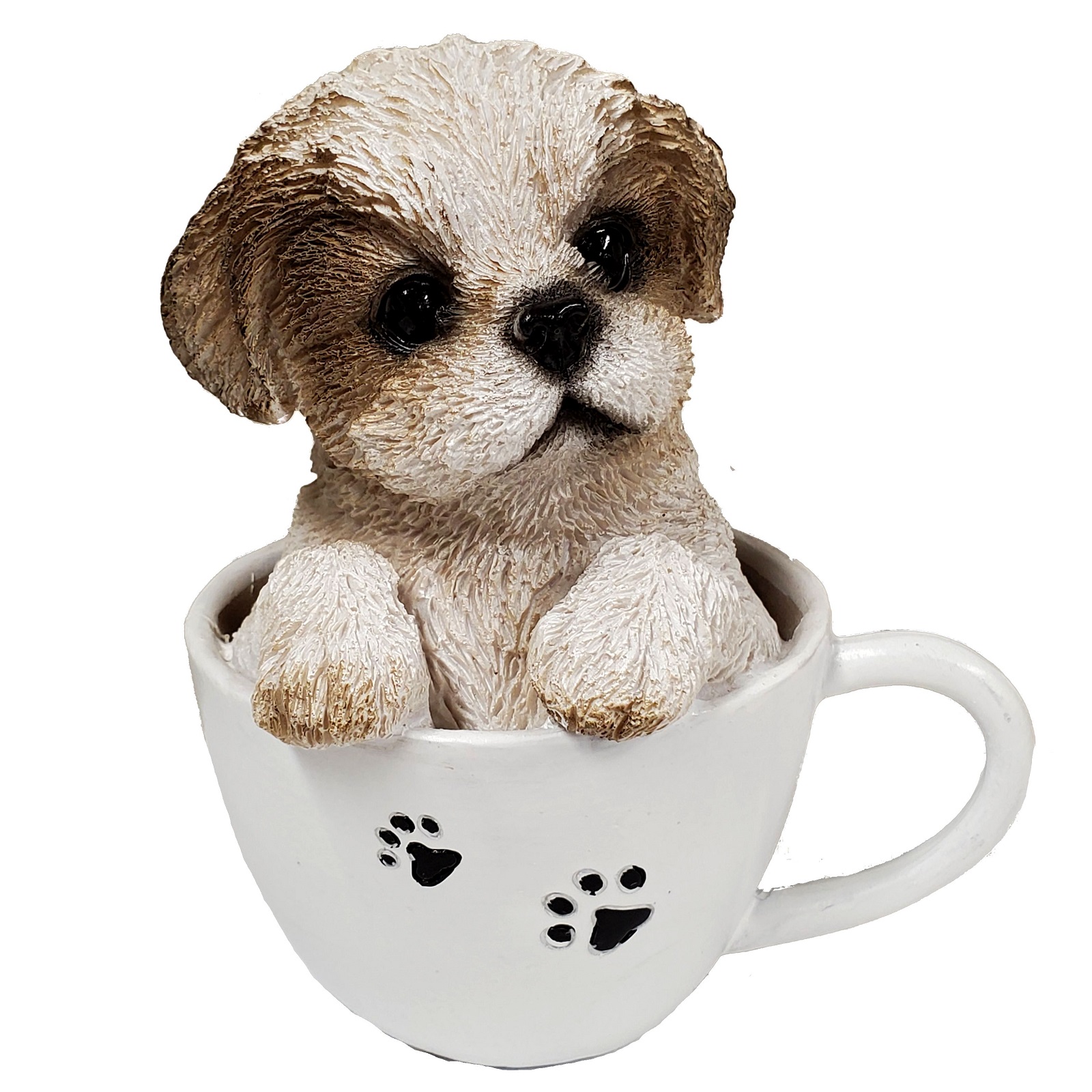 Shih Tzu Puppy in Paw Print Coffee Cup Figurine Dog Pet Decoration New
