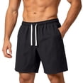 thumbnail image 2 of Men's Loose Fit Quick Dry Casual Shorts 11 inch, Elastic Drawstring Waist Summer Sweat Shorts with Side Pockets Black, 2 of 5