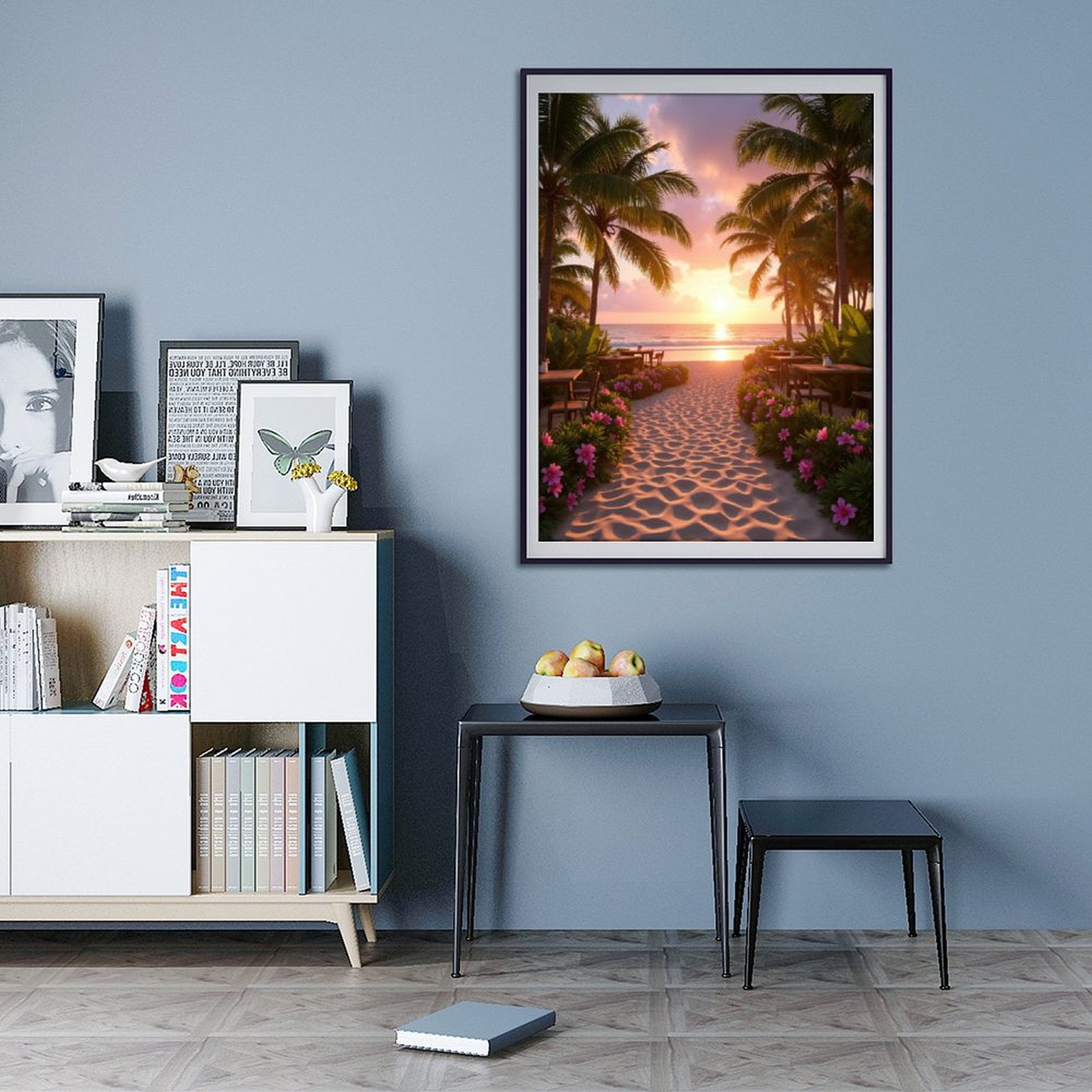Diamond Art Kit for Adults, Sunset Beach Path Palm Trees Diamond Painting for Adults Beginners, DIY Diamond Art Painting Kits, 5D Diamond Painting Crafts for Home Decor 12x16 Frameless