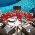 thumbnail image 6 of Red Christmas Round Tablecloth, Fitted Table Cover with Elastic for 45"-54" Round Tables, Snowman Xmas Tree Poinsettia Eucalyptus Table Cloth Outdoor Indoor Dinning Party Waterproof Tablecloths, 6 of 7