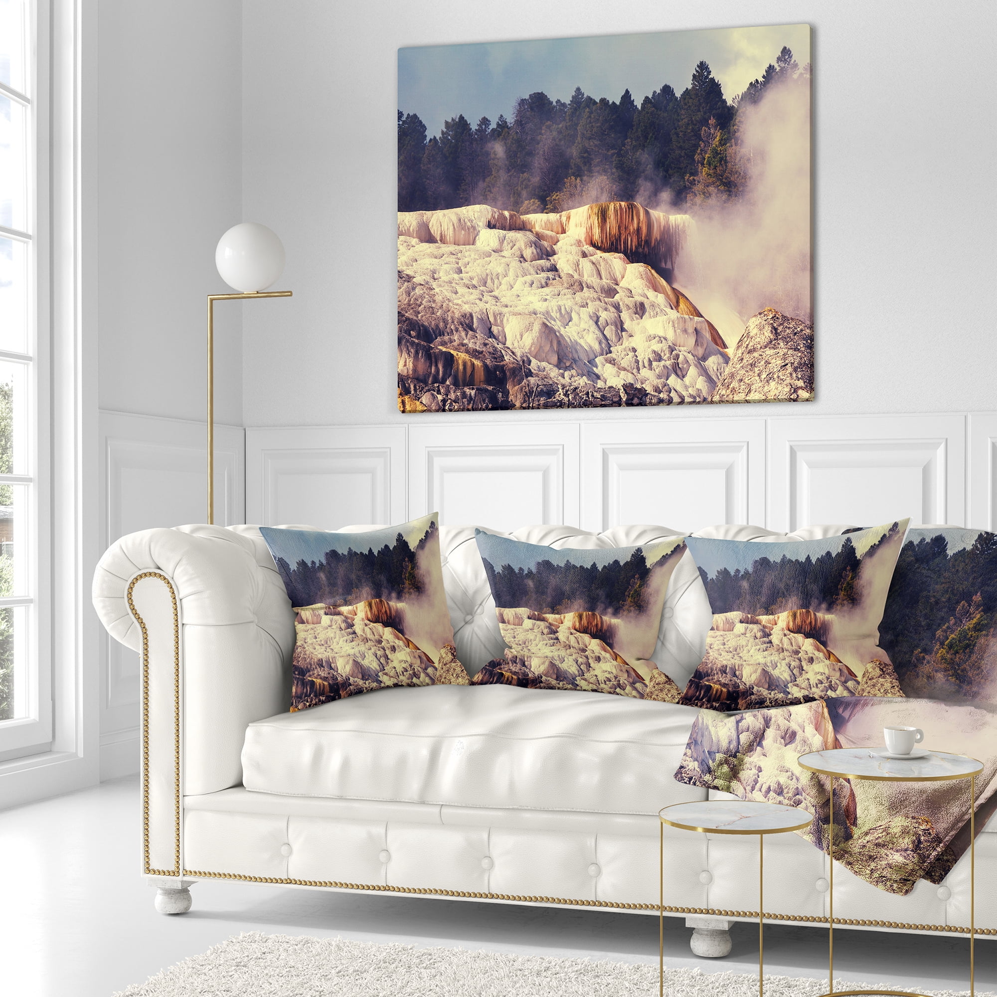Designart Mammoth Hot Springs View - Landscape Printed Throw Pillow - 18x18