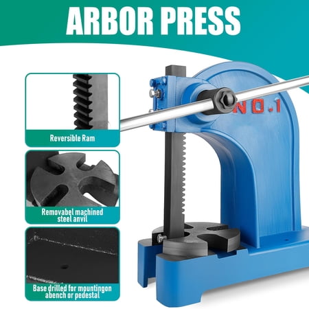 Arbor Press Machine 1 Ton Heavy-duty Hand Press with Base Drilled and 5.5in Work Height Manual Press for Teaching Laboratory