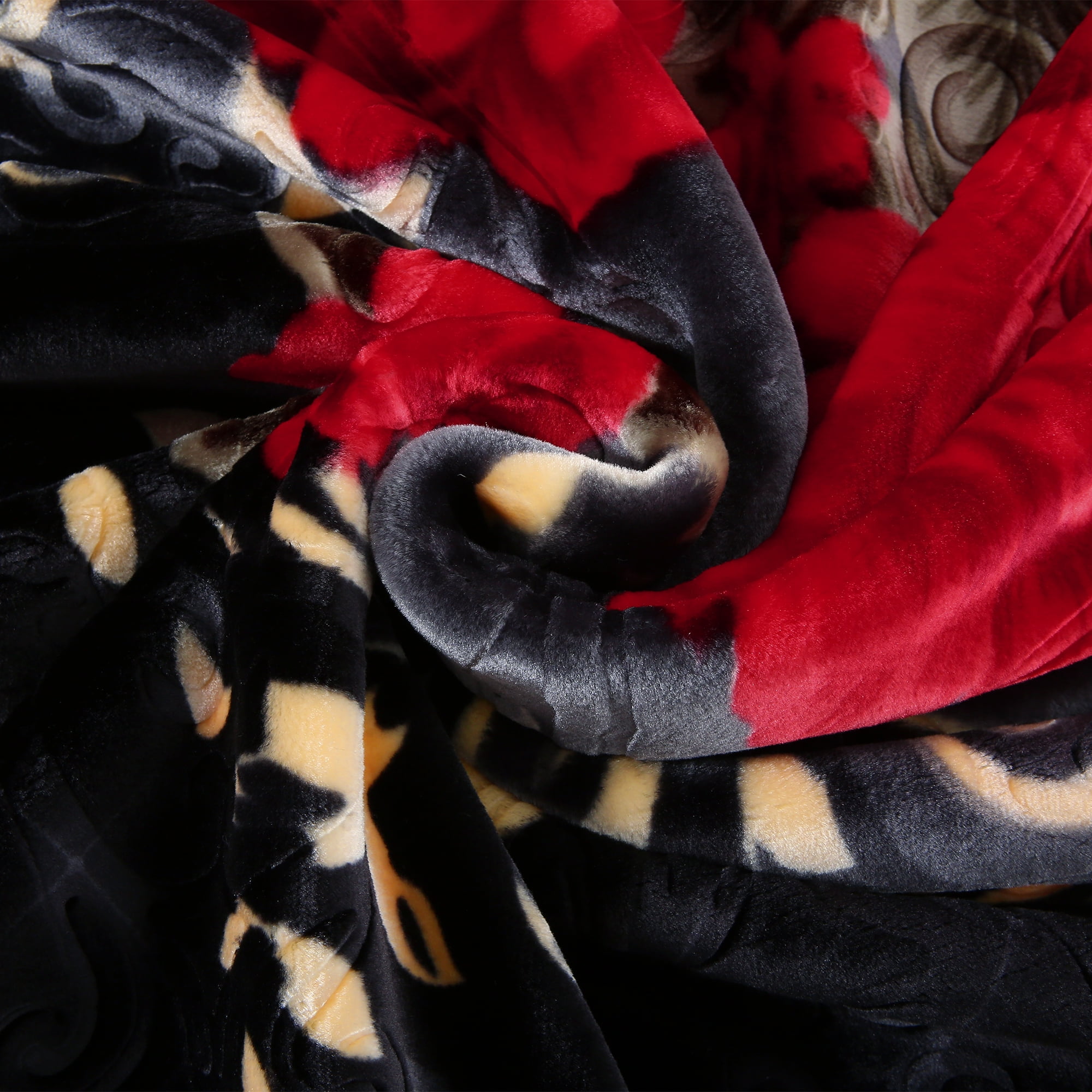 Heavy Thick Fleece Blanket King Size, 9lbs,1 Ply Silky Soft Warm Flower Embossed Raschel Winter Blanket, Minky Soft Plush Blanket for Sofa Bed, 85"x95", Black & Burgundy Floral